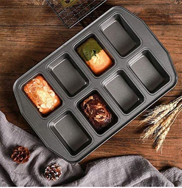 BAKING PAN 8 CUP 36X24CM MINI LOAF/BROWNIE 9X5.5X3CM CARBON STEEL - BAKERS BASICS 