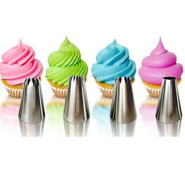 CAKE DECORATING SET 7PC - PIPING BAG AND 6 NOZZLES STAINLESS STEEL - BAKERS PREP 