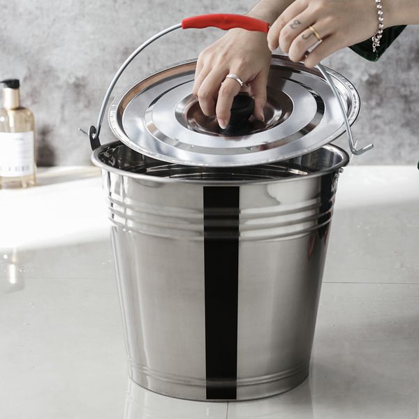 BUCKET 8L 25X28CM WITH LID STAINLESS STEEL 