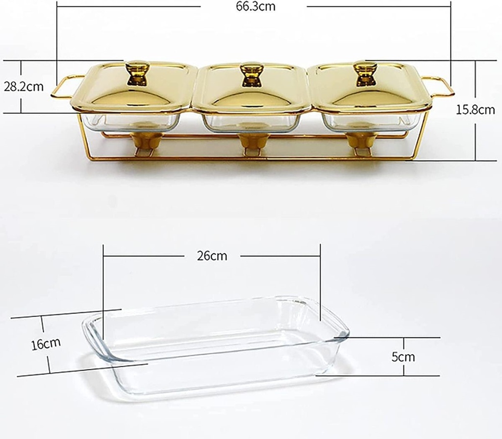 Chafing Dish 3X1.5L Dishes With Warmer Gold
