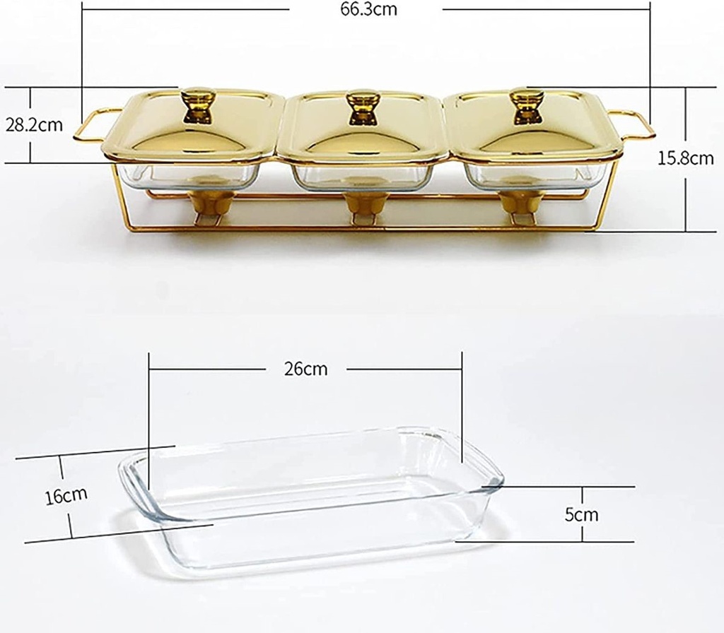 Chafing Dish 3X1.5L Dishes With Warmer Gold