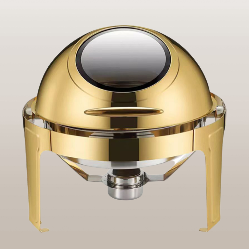 Chafing Dish 47X44Cm Round With Window And Roll Top Lid Gold