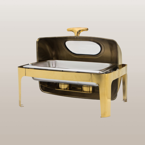 Chafing Dish 62X42X42Cm Rectangular With Window And Roll Top Lid Gold