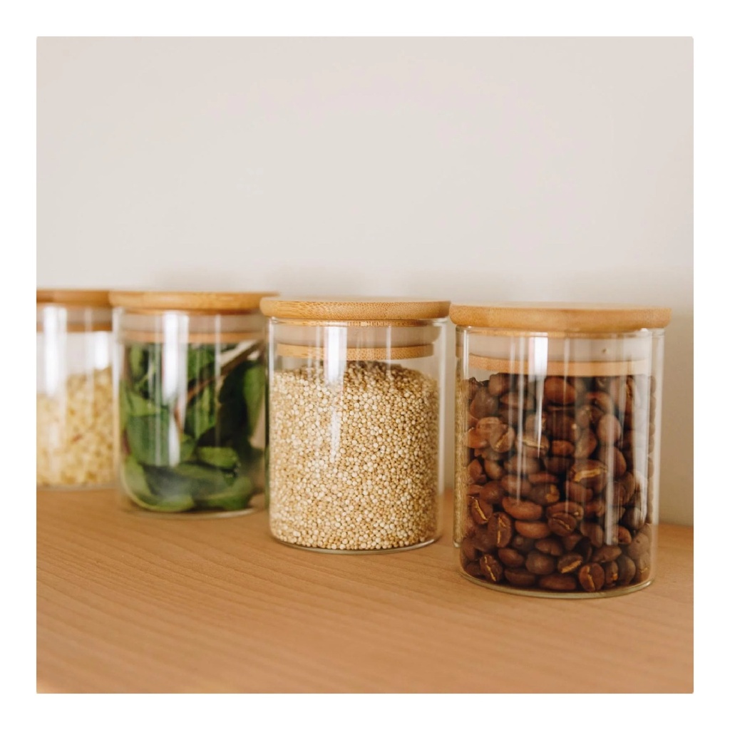 Canister 8.5x8cm Borosilicate Glass With Bamboo Lid-LXL-434