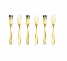 Cake Fork 6Pc Stainless Steel With Gold Handles Floral Pattern Syds-099