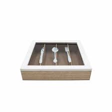 Cutlery Box White Wood 955435