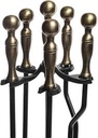 Fire Place Set 5Pc On Stand Cast Iron With Brass Handles