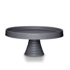 Cake Stand 23X10Cm Grey Ripple Stoneware Er0305