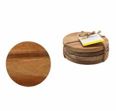 Coaster 4pc Set 10x8cm Round Acasia Wood 41808