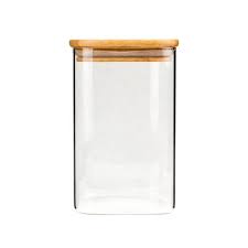 Canister 20x8.5cm Borosilicate Glass With Wooden Lid 2023-096