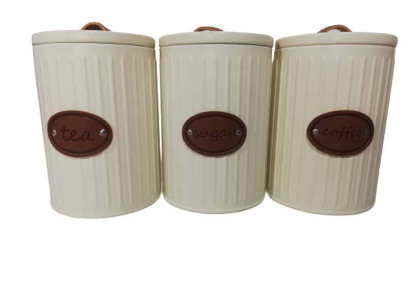 BREAD BIN AND CANISTER 4PC SET WITH LEATHER LABEL 