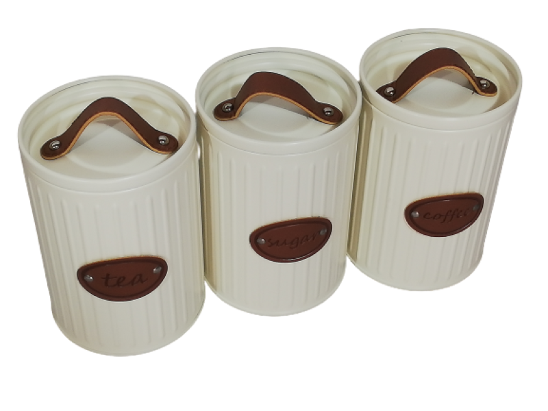 BREAD BIN AND CANISTER 4PC SET WITH LEATHER LABEL 