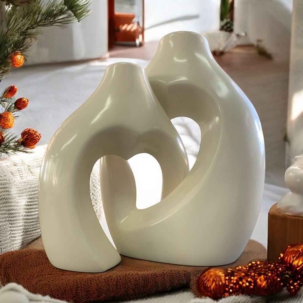 Vase 2pc Couple Set Ceramic Cream LTC-76