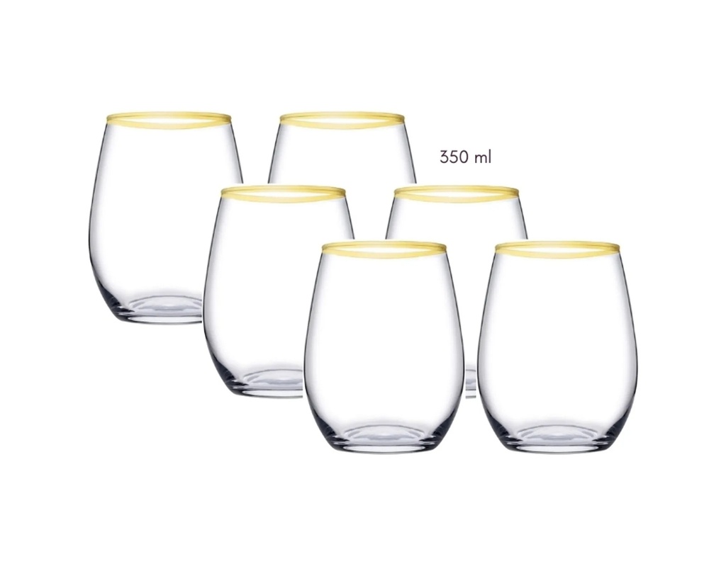 Tumbler 350ml 6pc Amber Gold Rim Glass - Golden Touch - 420825