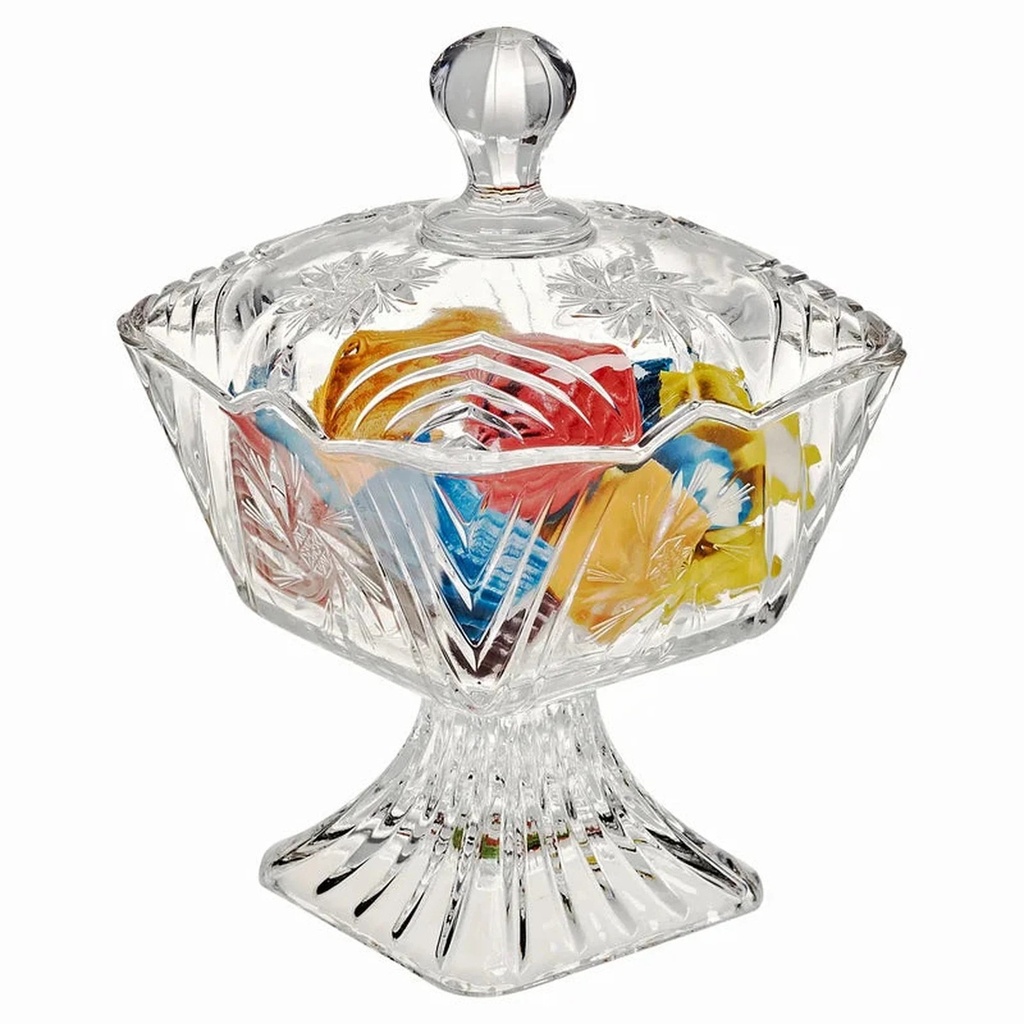 Candy Bowl 10x10x14cm Stella Footed Cut Glass with Lid - 95467