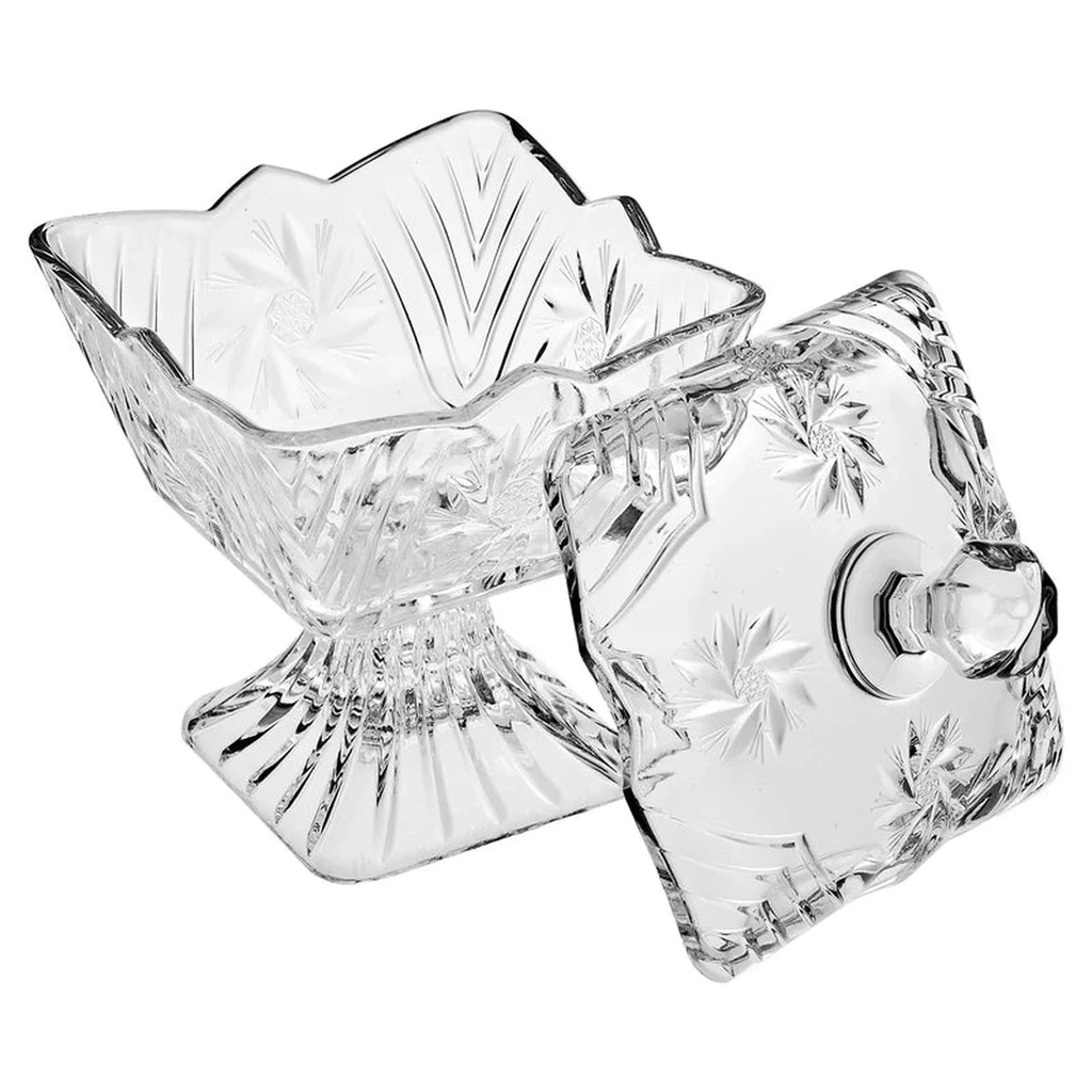 Candy Bowl 10x10x14cm Stella Footed Cut Glass with Lid - 95467