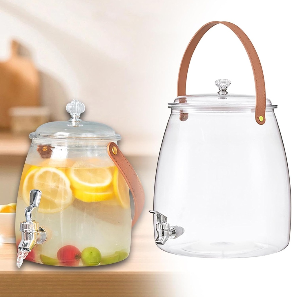 Beverage Dispenser 25L Barrel with Leather-Look Strap - Clear Plastic