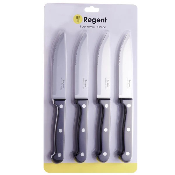 Steak Knife 4pc Set Black Handle Regent 21142