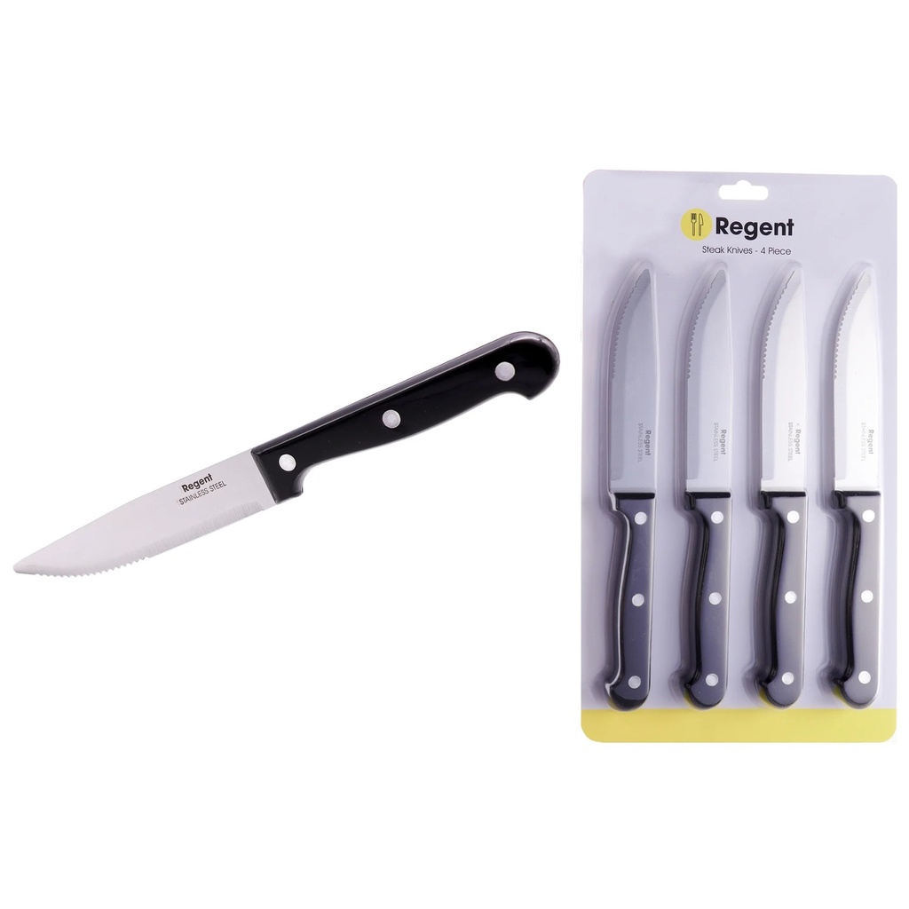 Steak Knife 4pc Set Black Handle Regent 21142