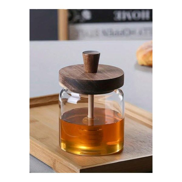 Honey Jar 500ml With Acasia Wooden Lid & Honey Dipper 27614