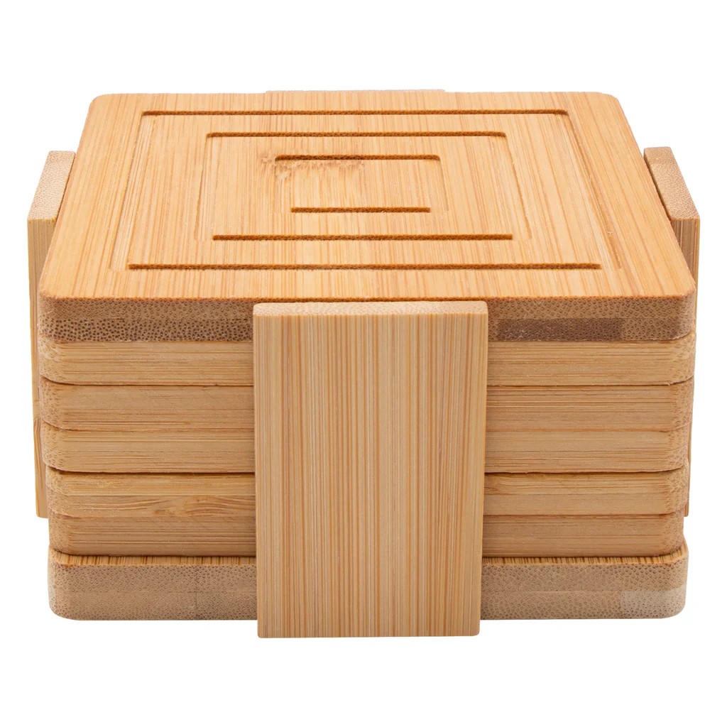 Coasters 11.5x11.5cm 6pc Wooden Square With Holder - 30253