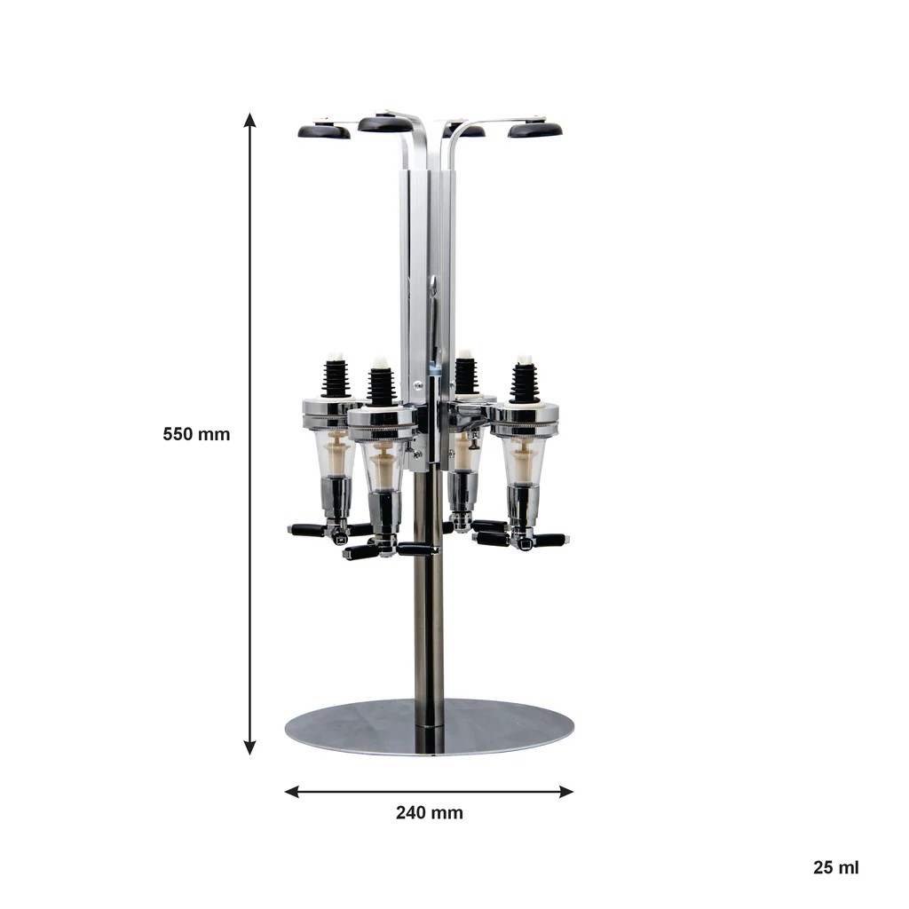 Tot Measure Dispenser 4-Bottle – 25ml Each on Rotary Stand (240x240x550mm) - 73060