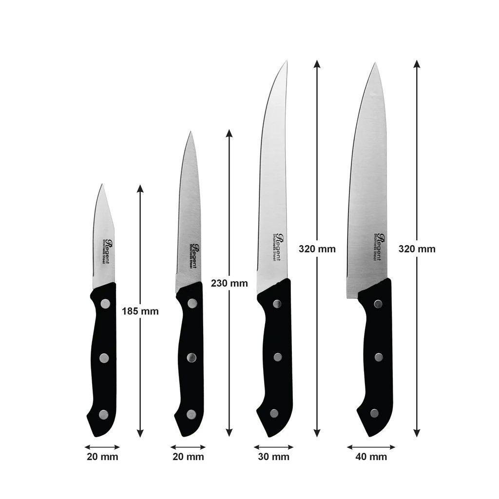 Knife Set 4pc (Chef, Carving, Utility & Paring Knives) Regent - 21128