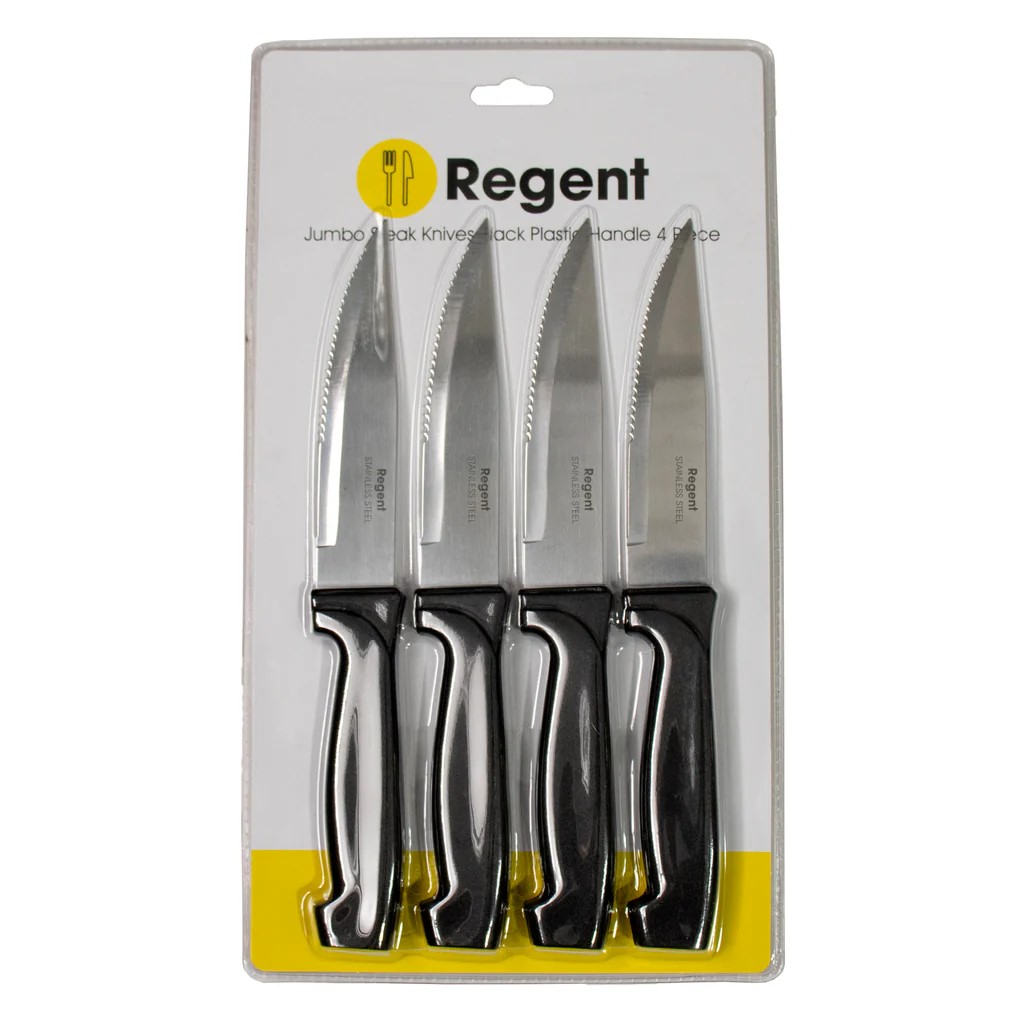 Steak Knife 4pc Jumbo With Black Handle Regent - 21326