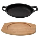 Dish Oval 24X17X4.5Cm Cast Iron With Handles & Wooden Board Rvt2023-219