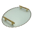 Tray 30x40cm Oval Glass With Gold Border & Handles-RVT2023-278