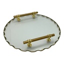 Tray 30cm Round Glass With Gold Border & Handles-RVT2023-279