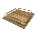 Tray 2Pc Wooden Square with Gold Handle RHW-3105