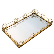 Tray 45X30X6Cm Mirror Rectangular With Gold Frame Rvt