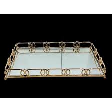 Tray 45X30X6Cm Mirror Rectangular With Gold Frame Rvt