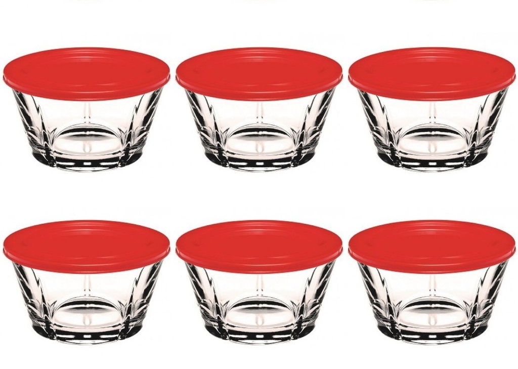 ROYAL BOWL 6PC 10X5.5CM WITH RED LIDS 53043