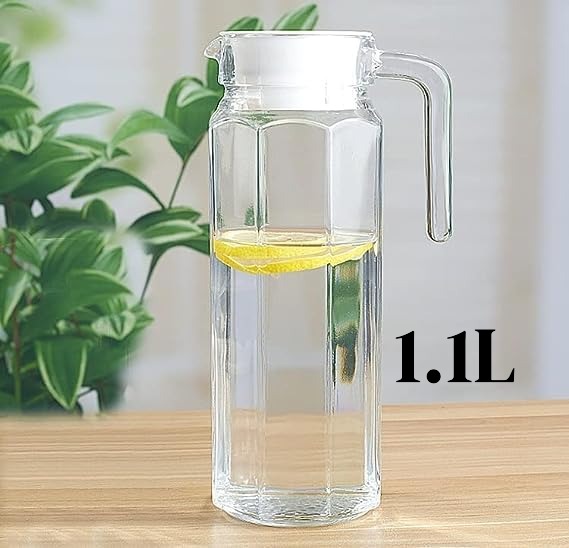 Jug 1.1L Glass With Lid Octagonal