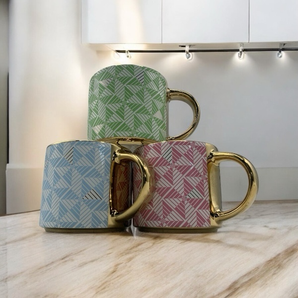 Mug 380ml Colours With Gold Rim Handle - 6025H