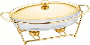 Chafing Dish 3L Oval Glass Gold Lid with Stand