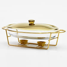 Chafing Dish 3L Oval Glass Gold Lid with Stand