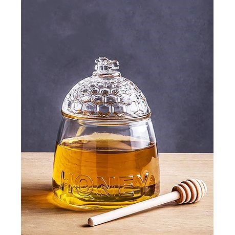 HONEY JAR AND DIPPER 500ML GLASS BEEHIVE AQUA 26049 