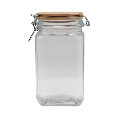 CANNISTER 23.5X10CM GLASS WITH CLIP TOP BAMBOO LID 27152