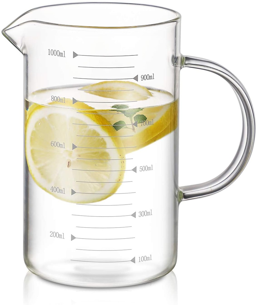 JUG 1L BORISILICATE GLASS WITH MEASUREMENTS 