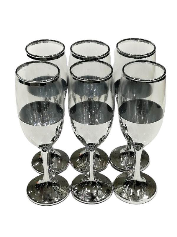 CHAMPAGNE 6PC 190ML SILVER BASEANDRIM RVT592