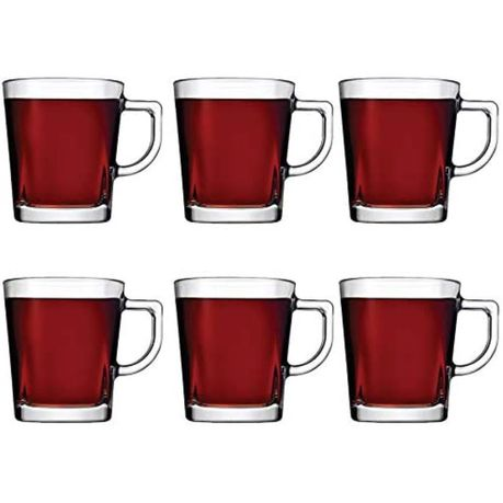 MUG 240ML 6PC SET SQUARE CLEAR GLASS RVT22-009  