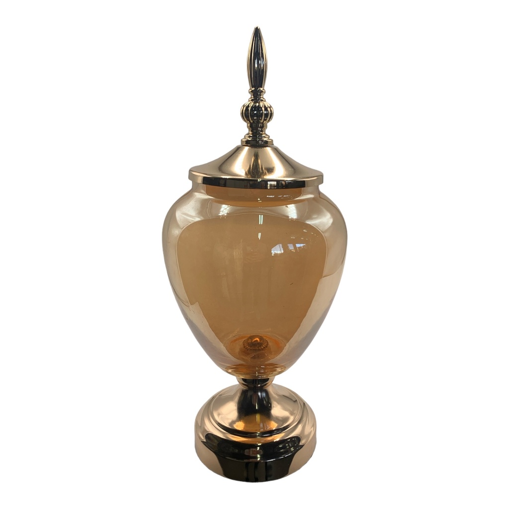 Jar With Lid 35x12cm Gold Metal & Glass Round RVT2023-285