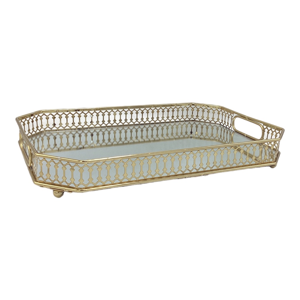 Tray 35x25x5.5cm Classic Gold Metal With Mirror Inlay RVT2022-005