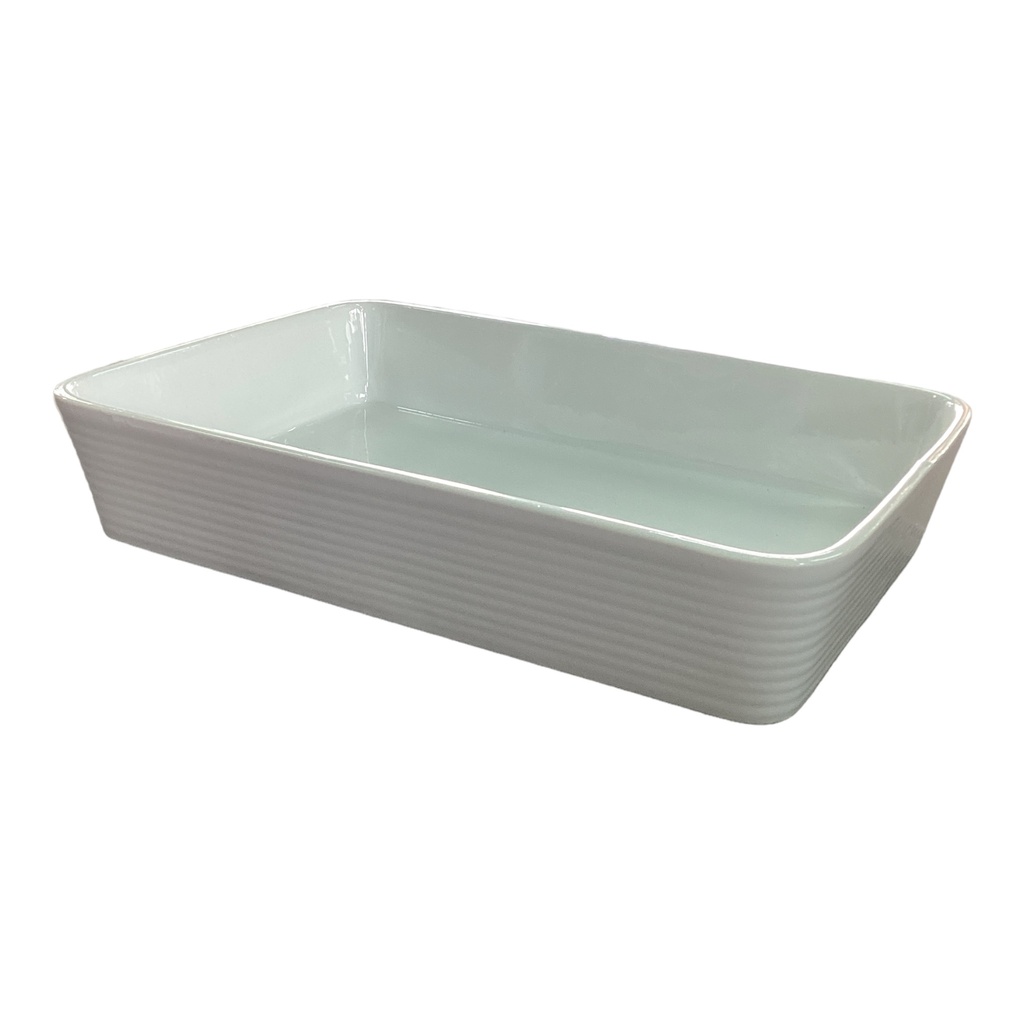 Casserole 32x21.5x6.5cm White Porcelain Grooved Border BJ2302056