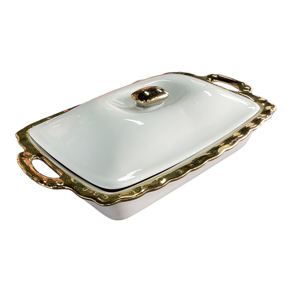 Casserole With Lid 38x25x5.5cm Golden Frill Border 237-572