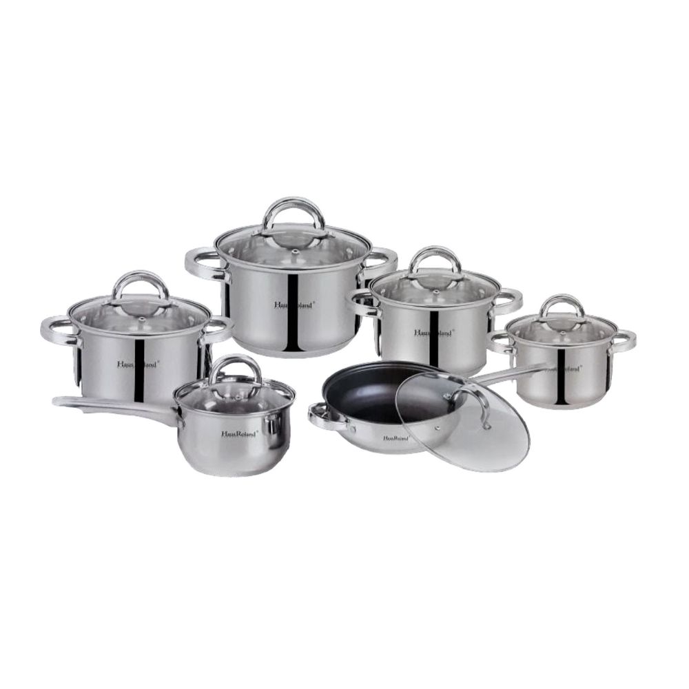 Pot Set 12pc Stainless Steel With Glass Lids Haus Roland HR101-2