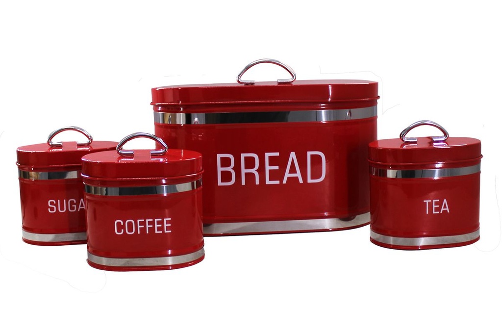 Bread Bin & 4pc Canister Set – Retro Collection with Stainless Steel Border